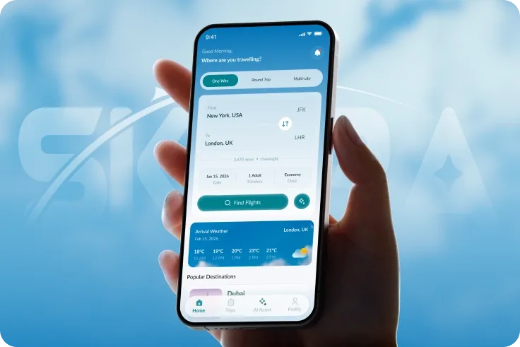 AI Flight Booking Mobile App Design for Skyra
